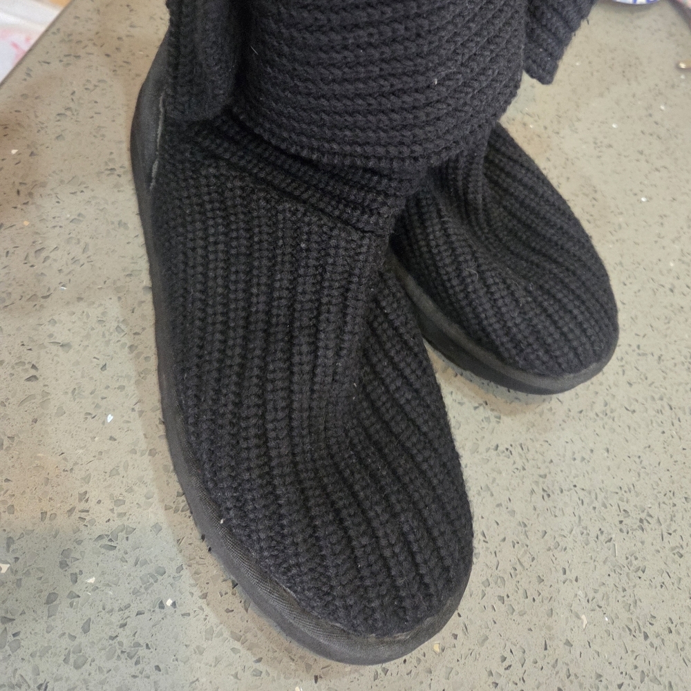 Black Knit Ugg  Button Boots - Picture 3 of 6